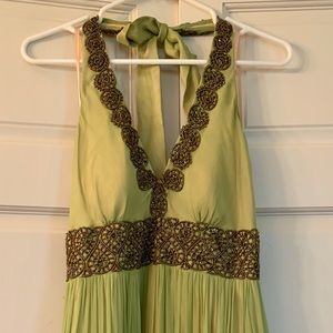 Adriana Papell green beaded halter dress